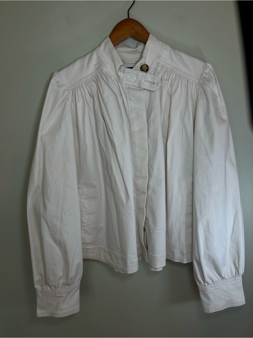 Scoop White Cropped Utility Jacket Ruched Shoulder Boho Cottagecore